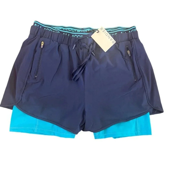 BANDIER ALL ACCESS DASH LOGO RUN SHORT w/ 5” BIKER SHORT  BLUE SIZE XS NWT - Picture 1 of 7